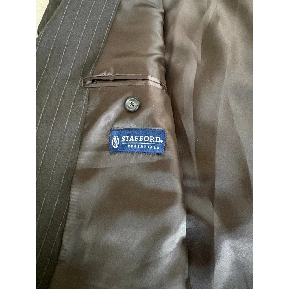 Mens 46S Brown Pinstripe 2 Piece Suit Two Button Blazer Trousers 46 Short 36x29
